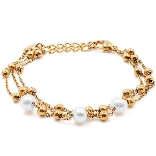 Bracelet acier 2 rangs - perles naturelles