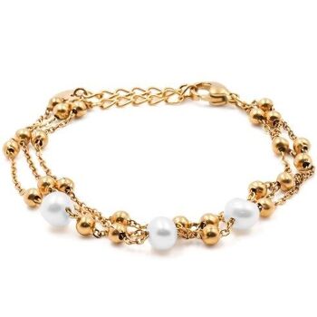 Bracelet acier 2 rangs - perles naturelles