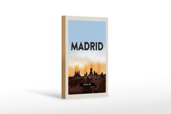 Panneau en bois Voyage 12x18 cm Madrid Espagne Image pittoresque rétro 1