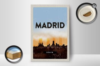 Panneau en bois Voyage 12x18 cm Madrid Espagne Image pittoresque rétro 2