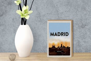 Panneau en bois Voyage 12x18 cm Madrid Espagne Image pittoresque rétro 3