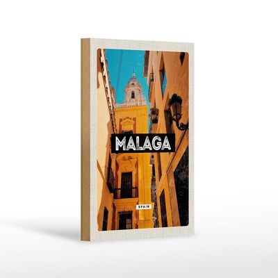 Cartel de madera viaje 12x18 cm Málaga España casco antiguo regalo retro