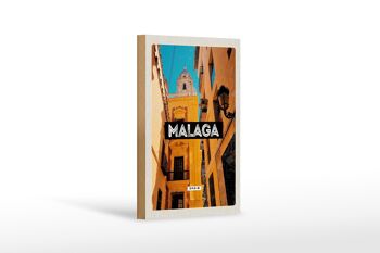 Panneau en bois voyage 12x18 cm Malaga Espagne vieille ville cadeau rétro 1