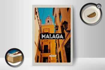 Panneau en bois voyage 12x18 cm Malaga Espagne vieille ville cadeau rétro 2
