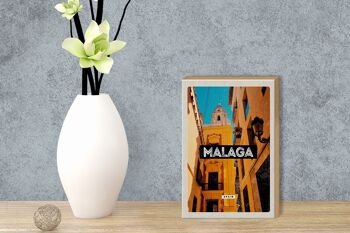 Panneau en bois voyage 12x18 cm Malaga Espagne vieille ville cadeau rétro 3