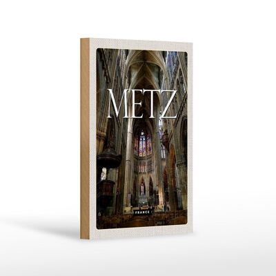 Cartel de madera viaje 12x18 cm Metz Francia catedral destino de viaje decoración