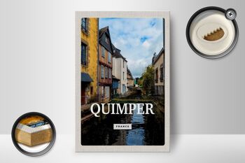 Panneau en bois voyage 12x18cm Quimper France vieille ville rivière cadeau 2