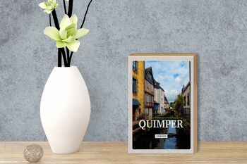 Panneau en bois voyage 12x18cm Quimper France vieille ville rivière cadeau 3