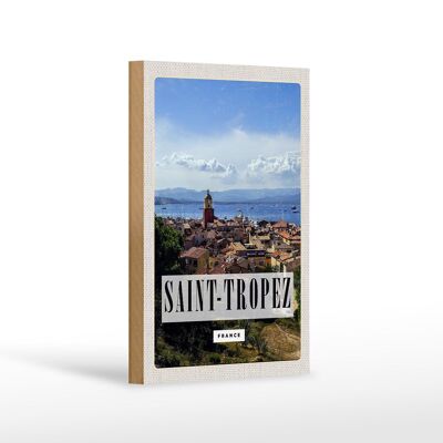 Cartello in legno da viaggio 12x18 cm Poster panoramico Saint-Tropez Francia