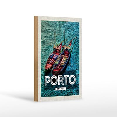 Wooden sign travel 12x18 cm Porto Portugal poster sea boats decoration