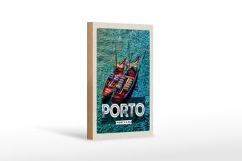 Panneau en bois voyage 12x18 cm affiche Porto Portugal décoration bateaux de mer 1