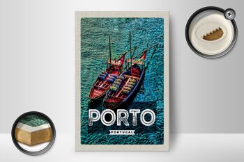 Panneau en bois voyage 12x18 cm affiche Porto Portugal décoration bateaux de mer 2