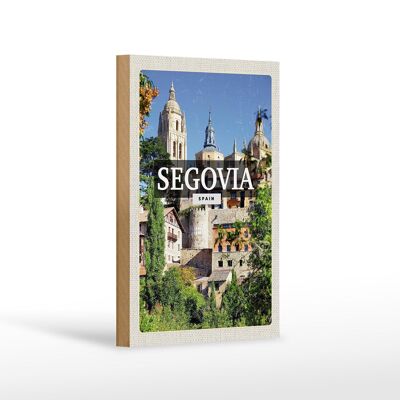 Cartel de madera viaje 12x18 cm Segovia España arquitectura regalo