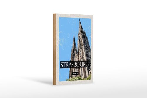 Holzschild Reise 12x18 cm Strasbourg France Kathedrale Geschenk