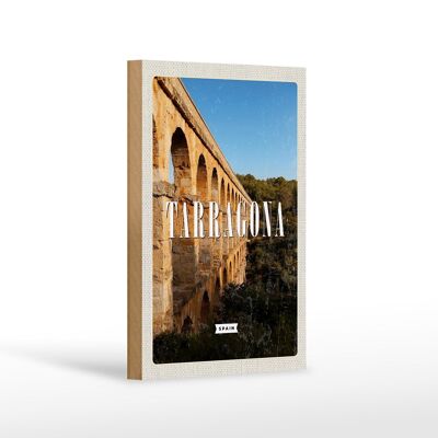 Cartel de madera viaje 12x18cm Tarragona España ciudad portuaria Edad Media