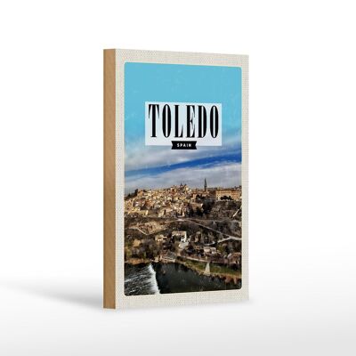 Cartello in legno da viaggio 12x18 cm Toledo Spagna panorama vacanza in città