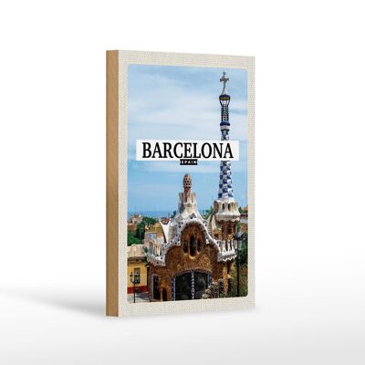 Cartel de madera viaje 12x18 cm Barcelona España destino de vacaciones mar decoración