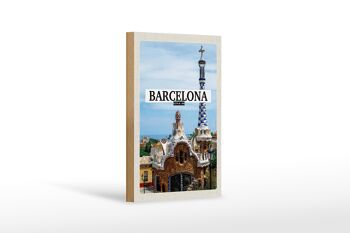 Panneau en bois voyage 12x18 cm Barcelone Espagne destination de vacances décoration mer 1