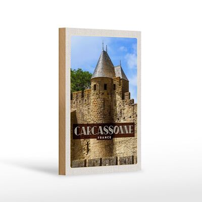 Cartel de madera viaje 12x18cm Carcassonne Franca Decoración Patrimonio de la Humanidad