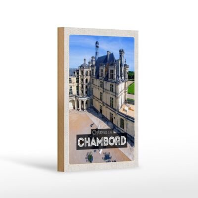 Cartel de madera viaje 12x18 cm Castillo de Chambord regalo