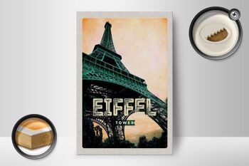 Panneau de voyage en bois 12x18cm, tour Eiffel, image rétro, décoration de destination de voyage 2