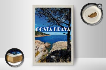 Panneau en bois voyage 12x18 cm Costa Brava Espagne mer montagnes vacances 2