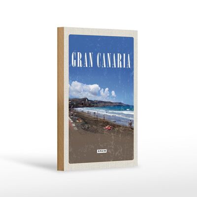 Cartel de madera viaje 12x18 cm Gran Canaria España mar playa retro