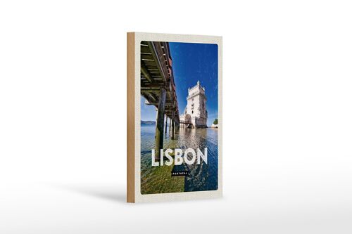 Holzschild Reise 12x18 cm Lisbon Portugal Meer Reiseziel Urlaub