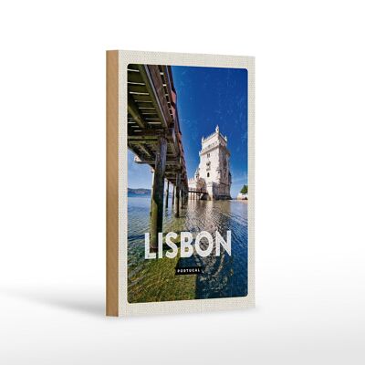 Cartello in legno da viaggio 12x18 cm Lisbona Portogallo viaggio mare destinazione vacanza