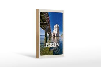Panneau en bois voyage 12x18 cm Lisbonne Portugal destination de voyage en mer vacances 1