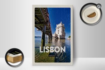 Panneau en bois voyage 12x18 cm Lisbonne Portugal destination de voyage en mer vacances 2