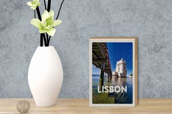 Panneau en bois voyage 12x18 cm Lisbonne Portugal destination de voyage en mer vacances 3