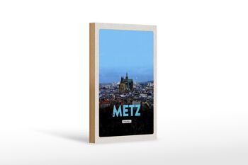 Panneau en bois voyage 12x18 cm Metz France Panorama Rétro cadeau 1