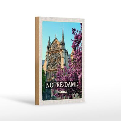 Cartello in legno da viaggio 12x18 cm Notre-Dame de paris destinazione di viaggio vacanza