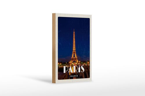 Holzschild Reise 12x18 cm Paris France Eiffelturm Nacht Lichter