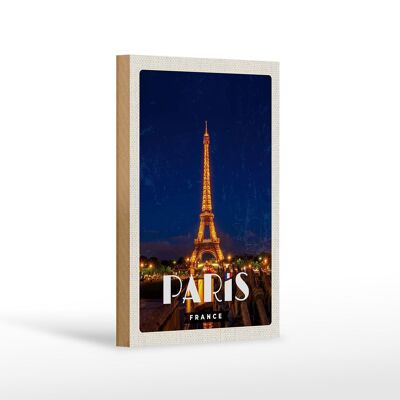 Holzschild Reise 12x18 cm Paris France Eiffelturm Nacht Lichter