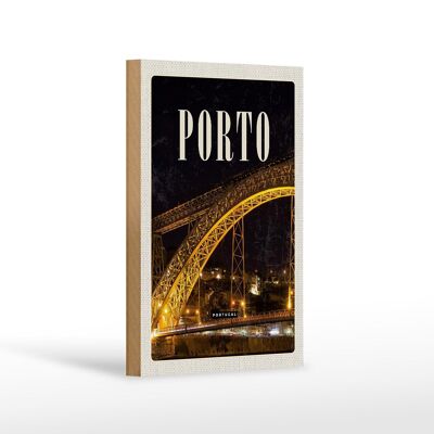 Cartel de madera de viaje 12x18 cm Porto Portugal puente noche imagen decorativa