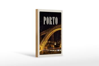 Panneau en bois voyage 12x18 cm pont de Porto Portugal décoration photo de nuit 1