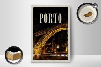 Panneau en bois voyage 12x18 cm pont de Porto Portugal décoration photo de nuit 2