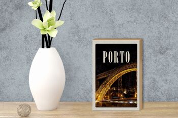 Panneau en bois voyage 12x18 cm pont de Porto Portugal décoration photo de nuit 3