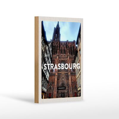 Cartello in legno da viaggio 12x18 cm Strasburgo Francia Architettura Turismo