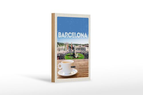 Holzschild Reise 12x18 cm Barcelona Spain Panorama Bild Kaffee
