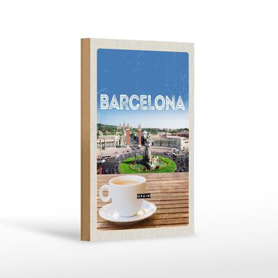 Cartel de madera viaje 12x18 cm Barcelona España cuadro panorámico café