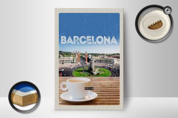 Panneau en bois voyage 12x18 cm Barcelone Espagne panorama photo café 2