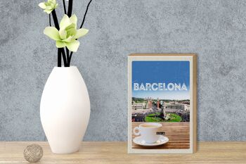 Panneau en bois voyage 12x18 cm Barcelone Espagne panorama photo café 3