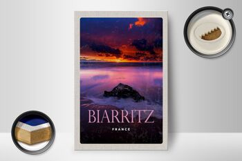 Panneau en bois voyage 12x18 cm Biarritz France décoration coucher de soleil 2