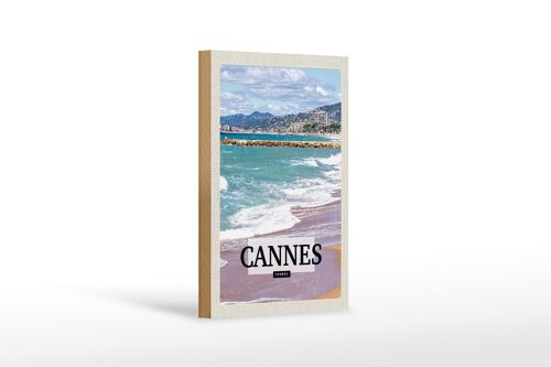 Holzschild Reise 12x18 cm Cannes France Meer Strand Geschenk