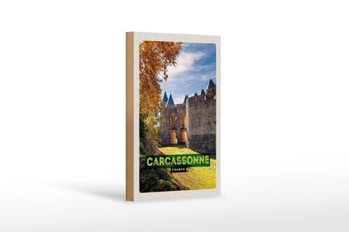 Holzschild Reise 12x18 cm Carcassonne France Reiseziel Urlaub