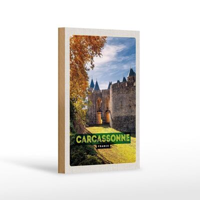 Holzschild Reise 12x18 cm Carcassonne France Reiseziel Urlaub