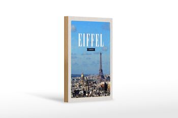 Panneau en bois voyage 12x18 cm Tour Eiffel panoramique destination voyage 1